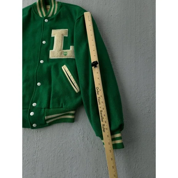 Vintage 1960s Holloway Green Wool Varsity Bomber Jacket USA Made 38 M - Picture 13 of 15